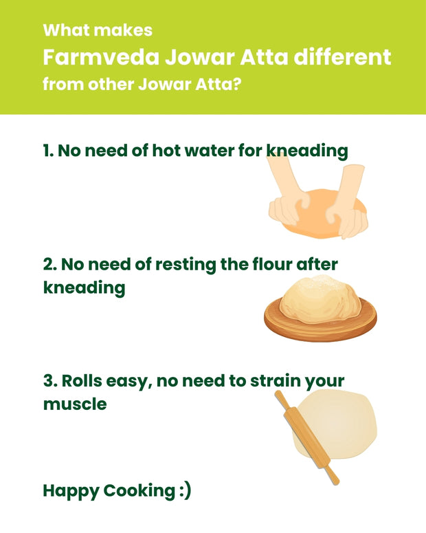 Farmveda Jowar (Sorghum) Flour | Gluten-Free, High Protein, 100% Natural, Kneads Smoothly Without Hot Water, Ready in Minutes