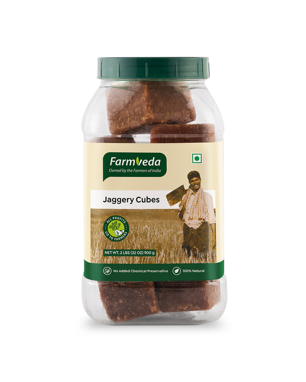 Farmveda Jaggery Cubes | Natural & Chemical-Free | Rich in Iron | Healthy Sugar Substitute | Energy Booster | No Preservatives | Made from Sugarcane Juice