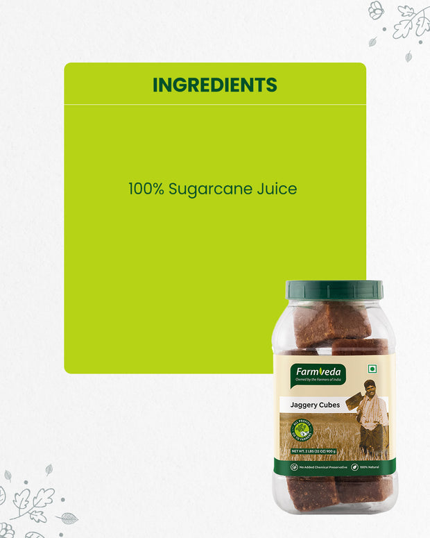 Farmveda Jaggery Cubes | Natural & Chemical-Free | Rich in Iron | Healthy Sugar Substitute | Energy Booster | No Preservatives | Made from Sugarcane Juice