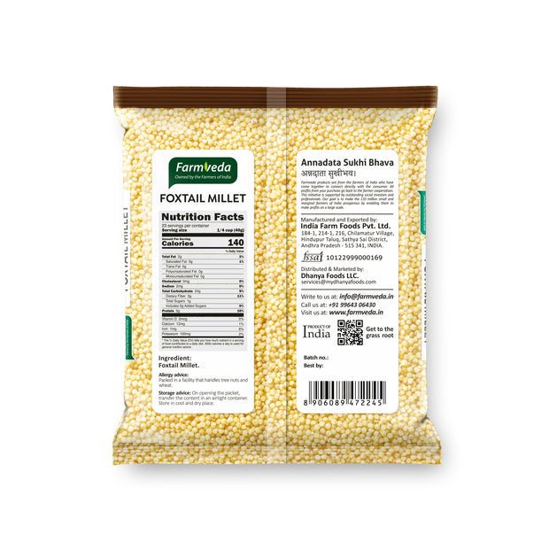 Farmveda Foxtail Millet – Rich in Fiber & Protein | Low Glycemic | 100% Natural Ancient Grain