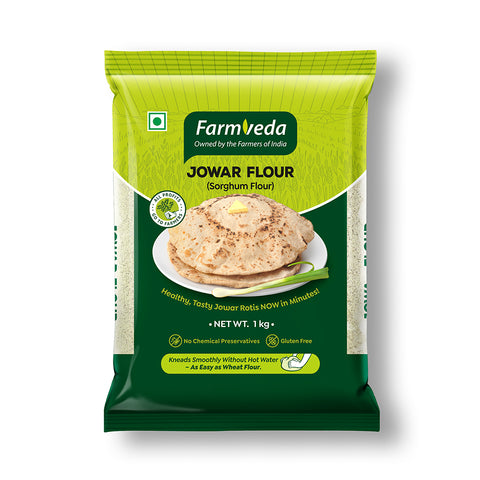 Farmveda Jowar Flour (Sorghum Flour) 1kg | Gluten-Free, High Protein, 100% Natural, Kneads Smoothly Without Hot Water, Ready in Minutes