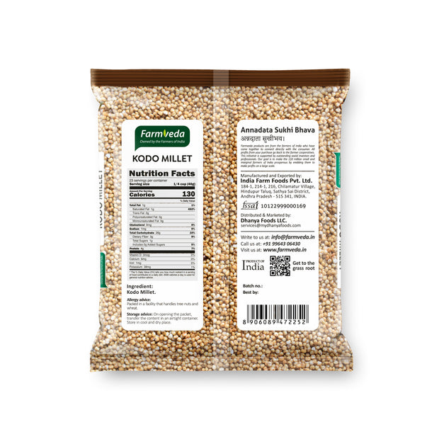 Farmveda Kodo Millet – High Fiber & Low Glycemic | 100% Natural & Gluten-Free Ancient Grain